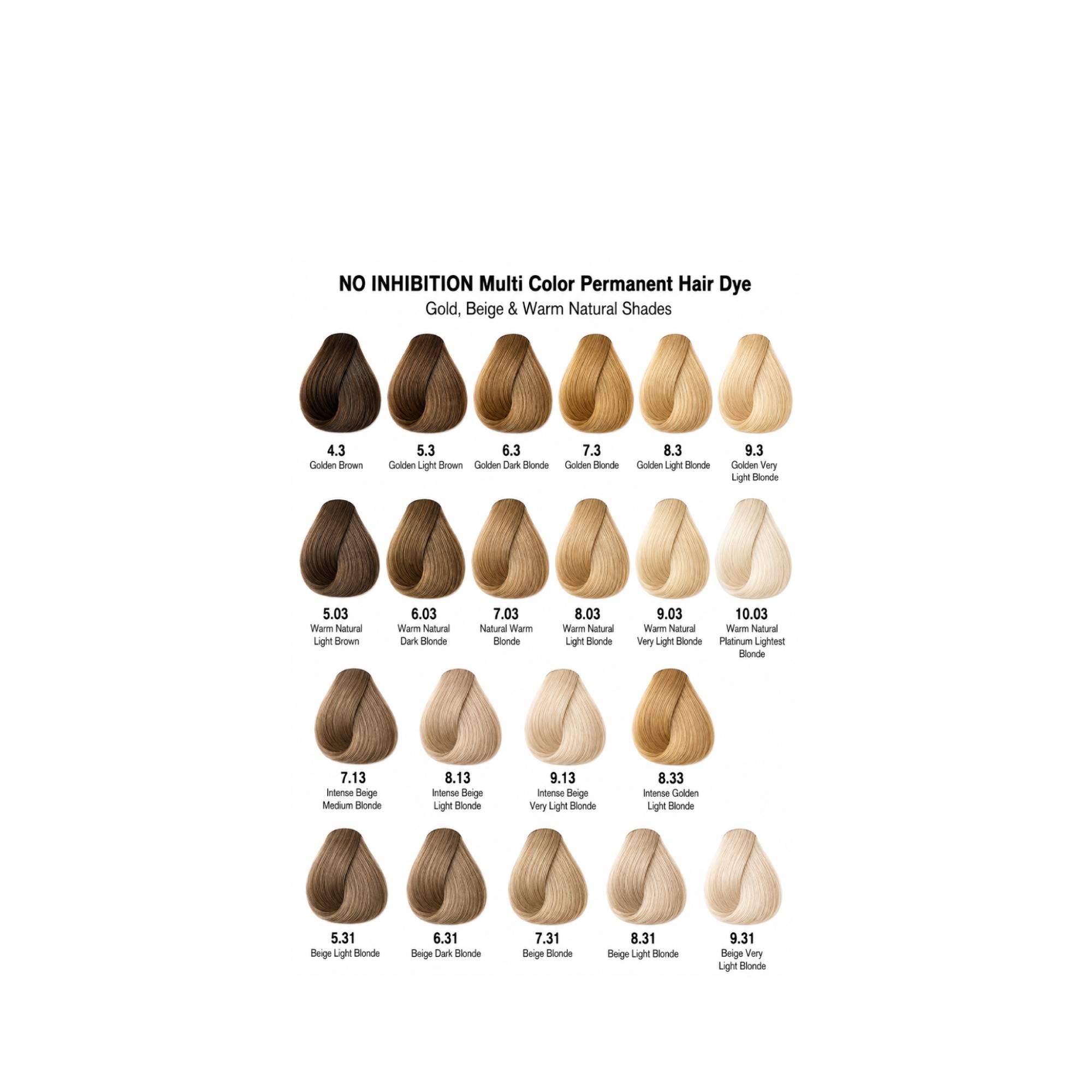 NO INHIBITION Multi Color Permanent Hair Dye – Gold, Beige & Warm Natural Shades